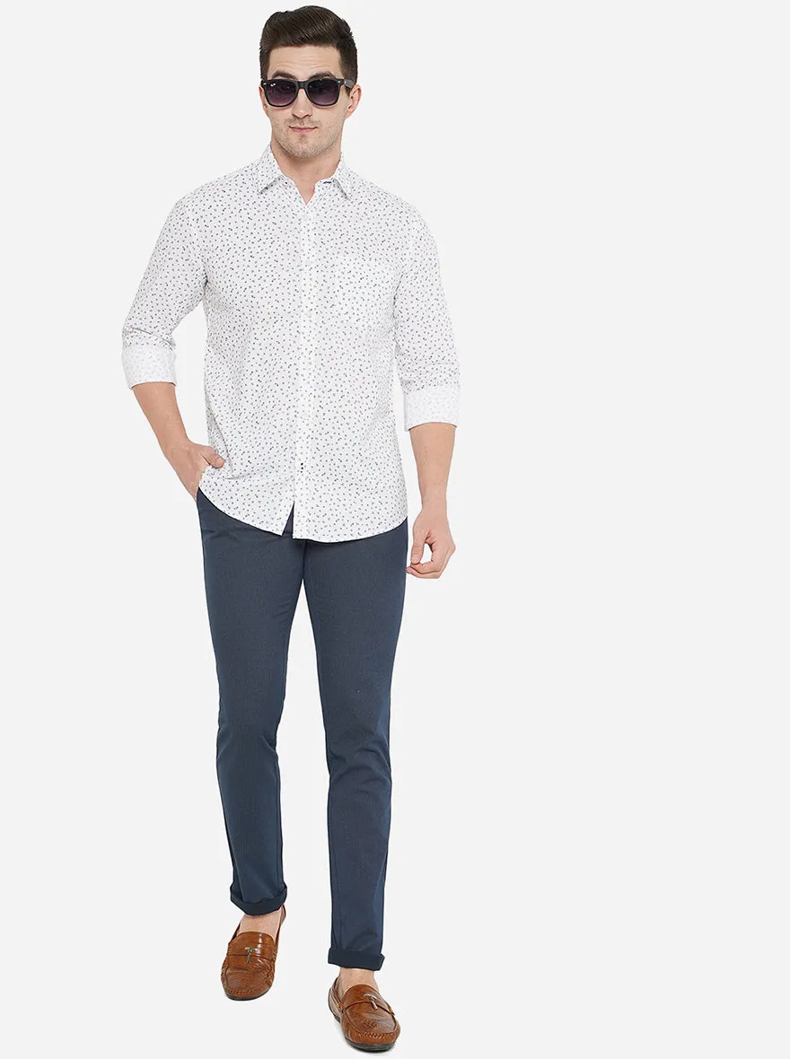 White Printed Smart Fit Casual Shirt | Greenfibre