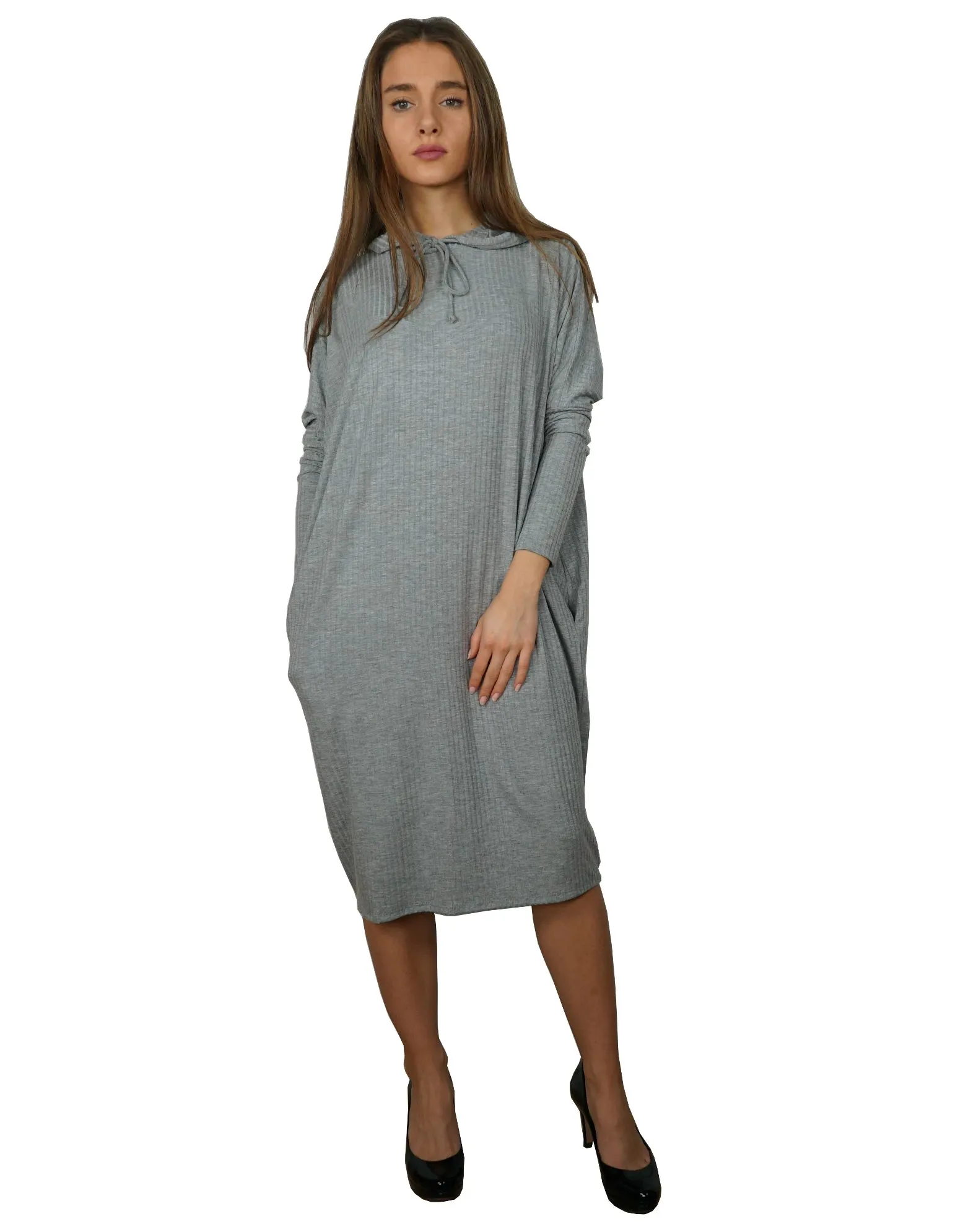 Women’s Ribbed Knit Hoodie Comfy Dress